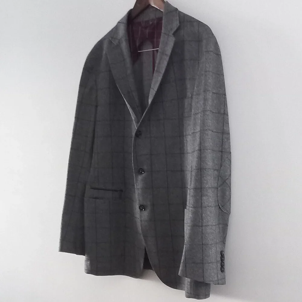 ERMENEGILDO ZEGNA thin wool grey windowpane check suit jacket blazer - Picture 2 of 16